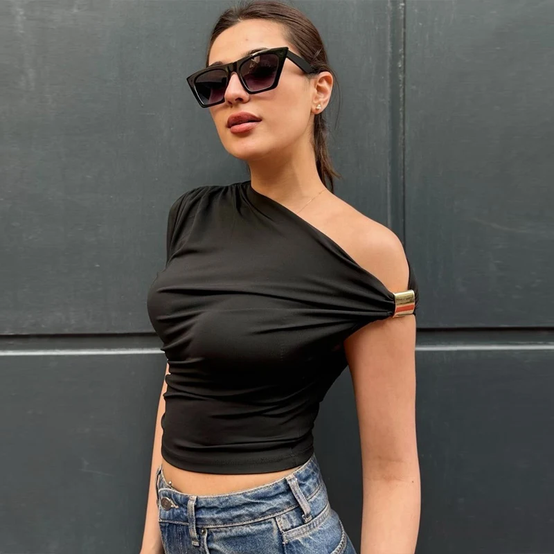 HXAO Asymmetrische Top Vrouwen Sexy Tanks & Camis Zomer 2025, Geel Zwart Tank Top Effen Strakke Casual Tops Streetwear Y2k T-shirt