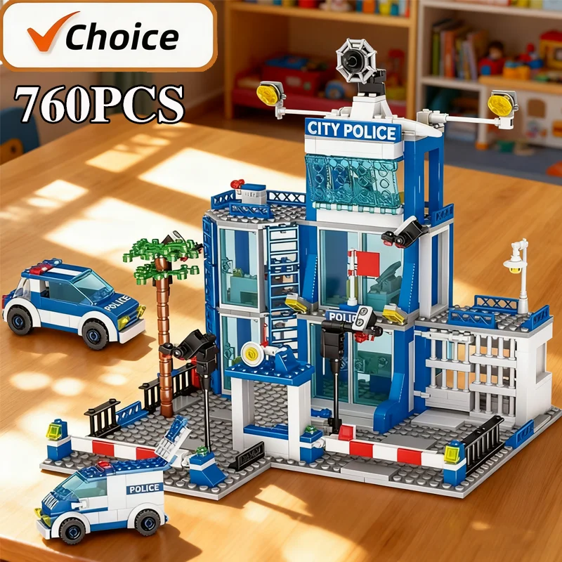 

Городской полицейский участок 760PCS Building Block Group Boy DIY Car Brick полицейский участок модель здания детского образовательного игрушки подарок