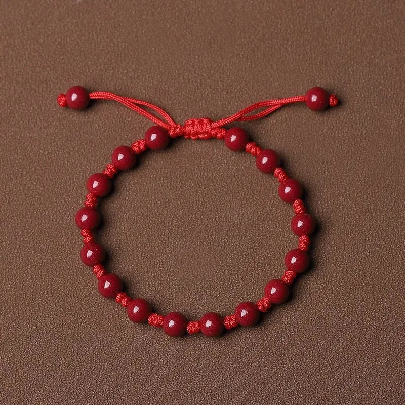 Vintage Chinese Style Natural Cinnabar Bracelet for Women Handmade Lucky Charm Red Rope Girls Gifts