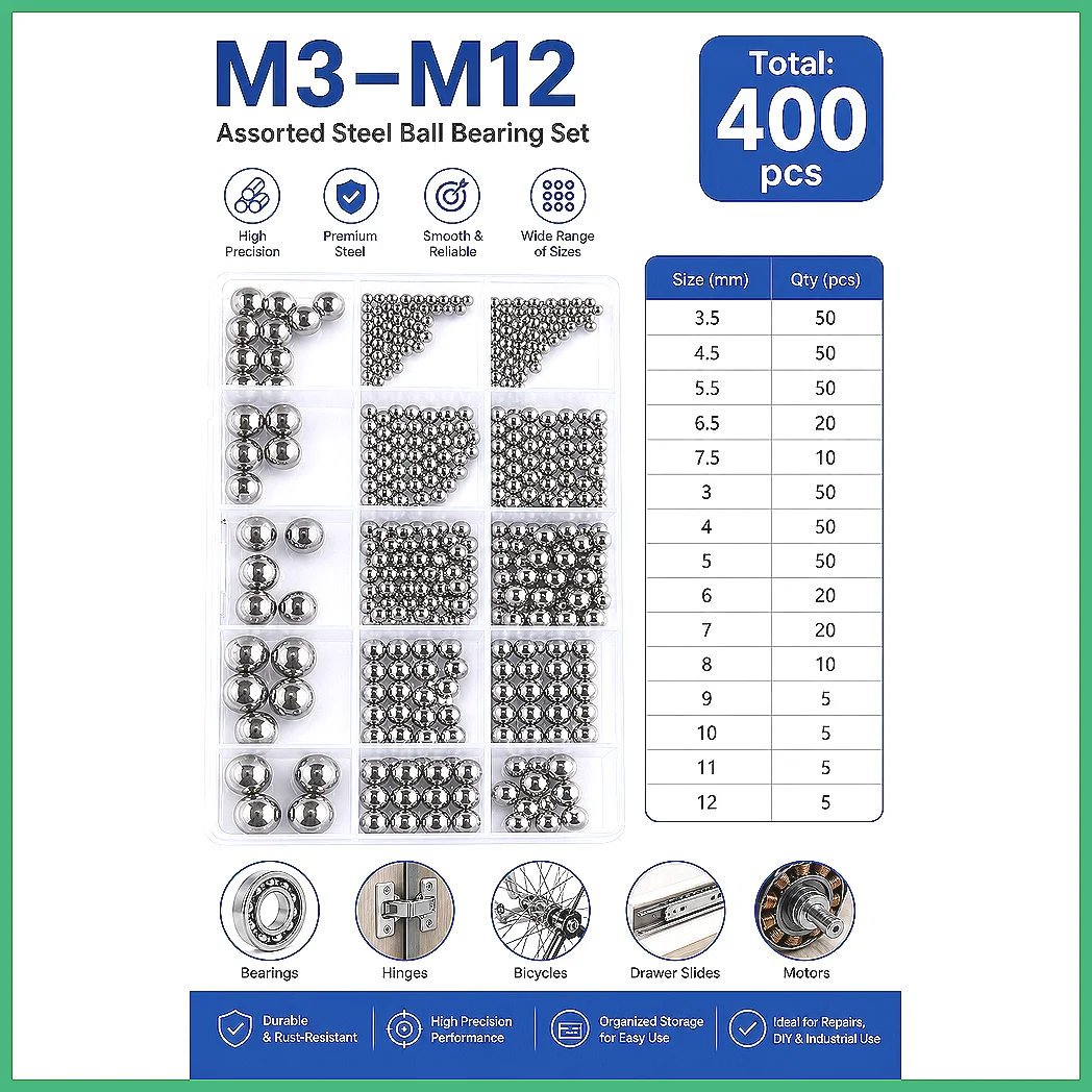 304 Stainless Steel Bearing Ball Set High Precision Smooth Solid Metal Balls Roller Beads for Bearings Dia 2mm to 12mm 100pcs