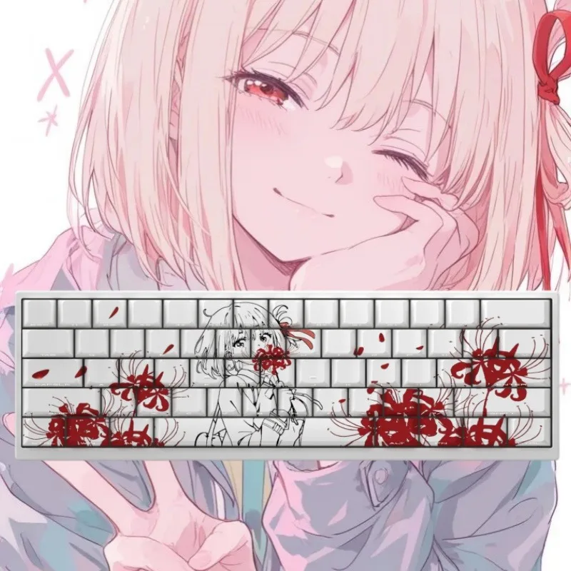 Chisato Nishikigi Theme Anime Keycap Mechanical Keyboard Factory PBT Customized Keycap PC Game Keyboard Accessories Gift Collect
