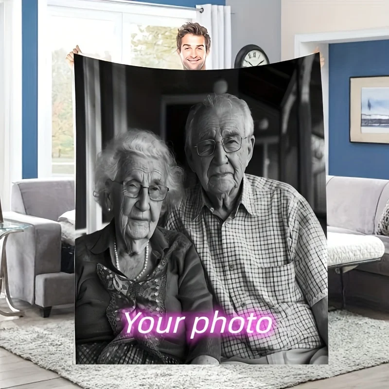 1pc Custom Blanket With Photo Text, Personalized Blanket Custom Throw Blanket, Custom Gift Blanket For Family, Friends