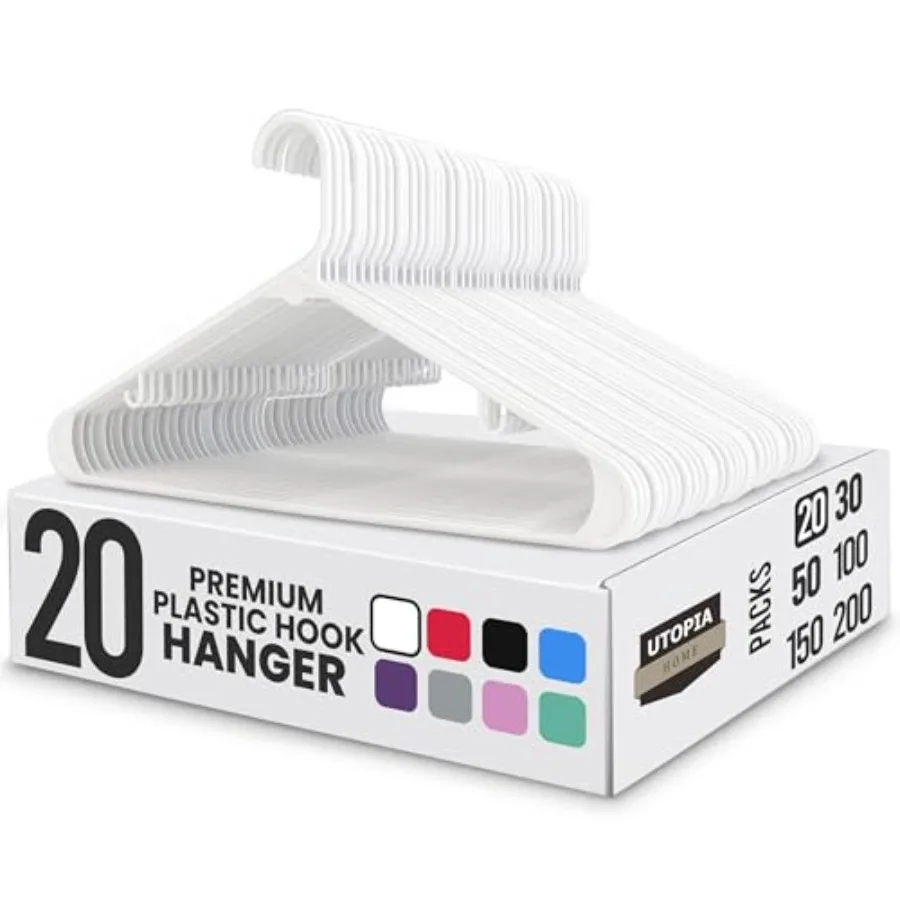

Plastic Hangers 20 Pack - Space Saving Clothes Hanger - Durable and Strong Closet Organizers and Storage with Built-in Strap Ho