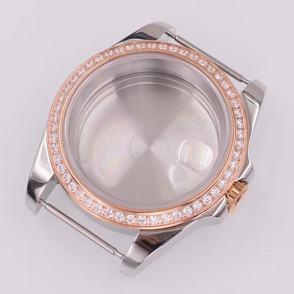 40MM Pig mouth Sapphire Glass Watch Case Fit NH34 NH35 NH36 PT5000 ETA2824 ST2130 Movement Rose Gold