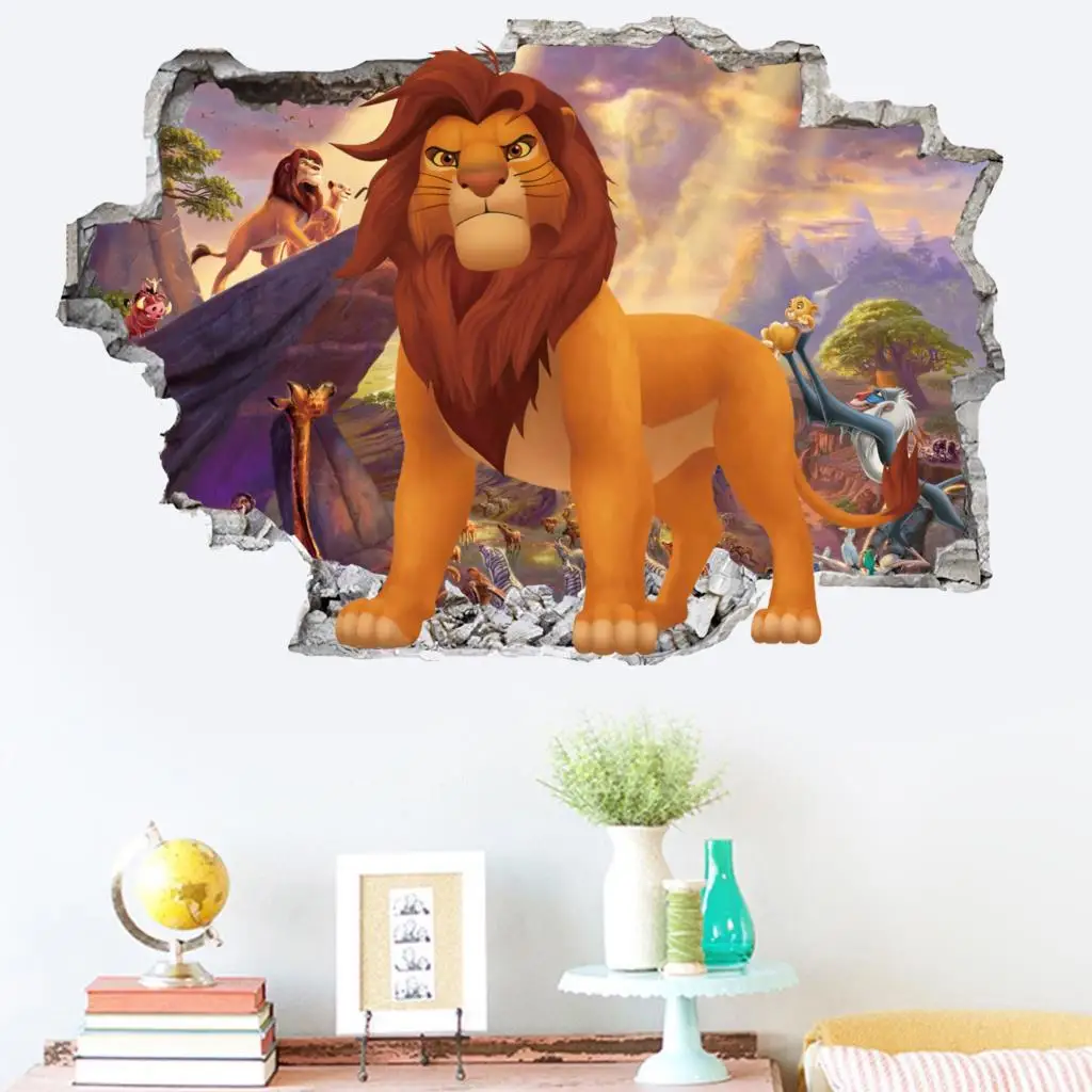 Cartoon 3D Lion Wall Decal Animal Cartoon Wallpaper Art Decal Sticker Boy Room Bedroom Decoration Mural