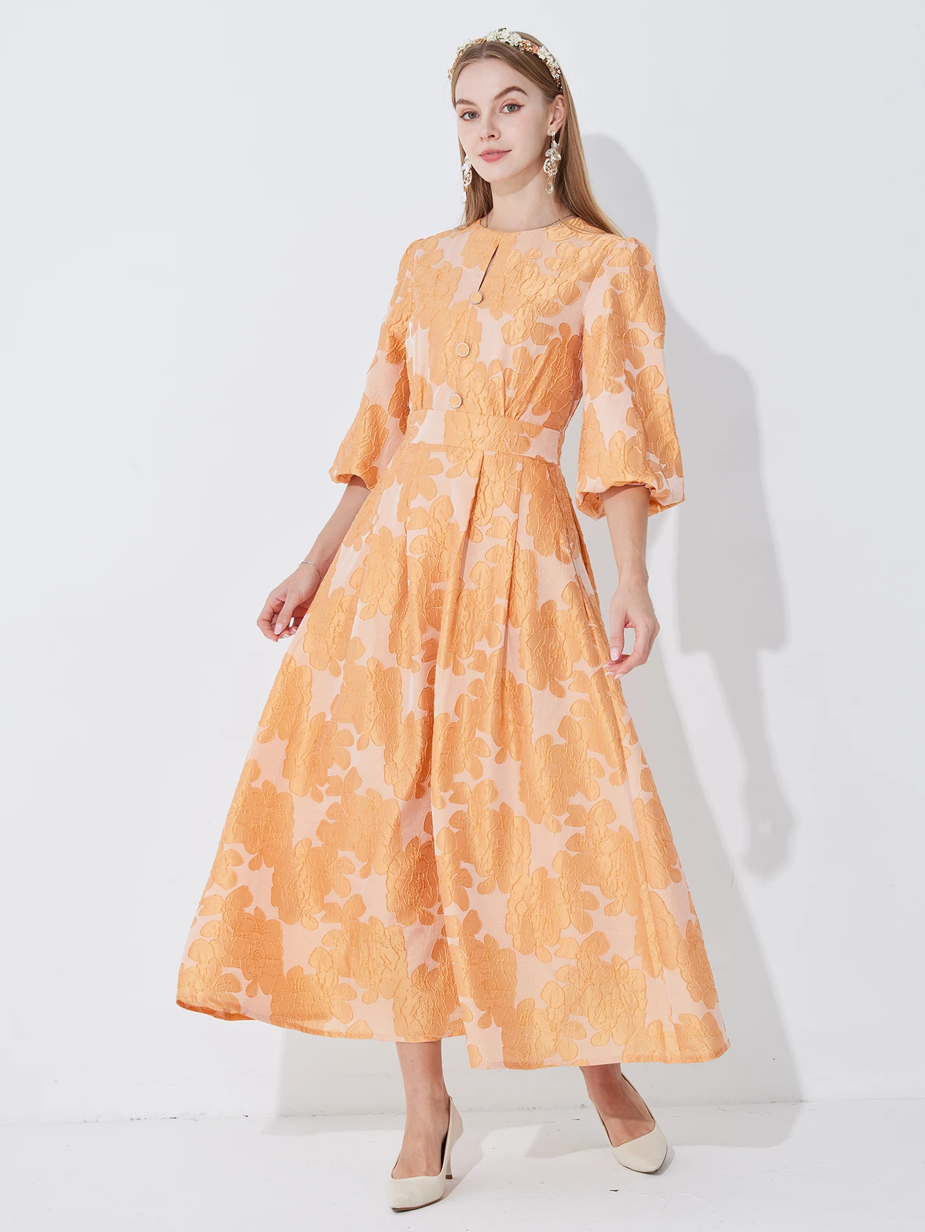 

DEVCHATA New Women Embroidery Jacquard Party Dress Organza Princess Dress Spring Summer Puff Sleeve Casual Dress Vestidos