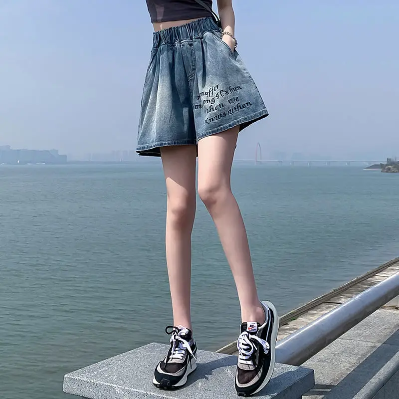 Women Summer Simplicity Loose Large Size Fashion Letter High Waist Wide Leg Women Clothes Casual All-match Appear Thin Shorts