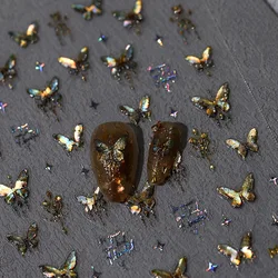 5D Relief Glitter Gold Laser Butterfly Translucent Blue Green Jelly Jade Wings Adhesive Nail Art Stickers Decals Manicure Charms