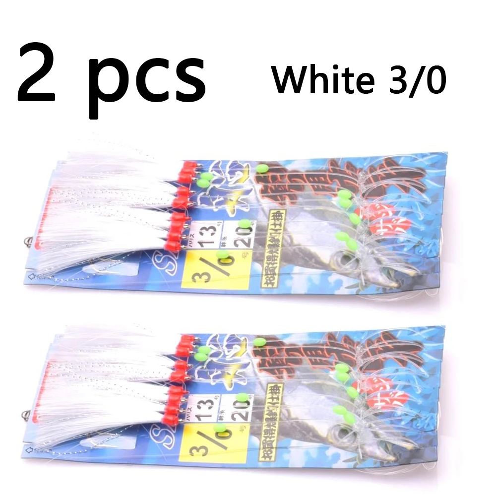 2 Packungen Simulierte Schnurhaken, Weißhaarig, Grünhaarig, 10 Haken, Leuchthaken, Fischhaut-Haken, Meeresangeln, Bootsangelhaken – Detail 13