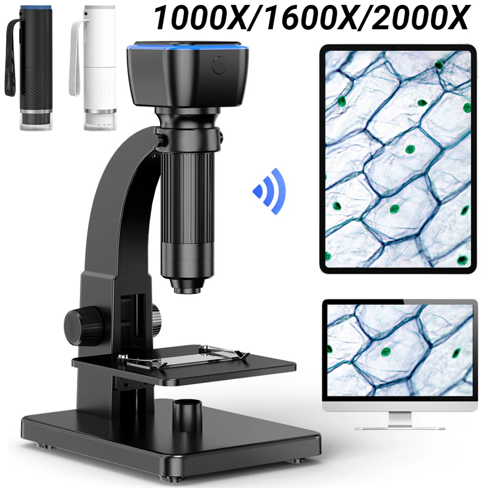 2000X HD Wireless Digital Microscope WiFi 5.0M Pixel Dual Lens Magnifying Glass for Electronic Welding Microscope Magnifier