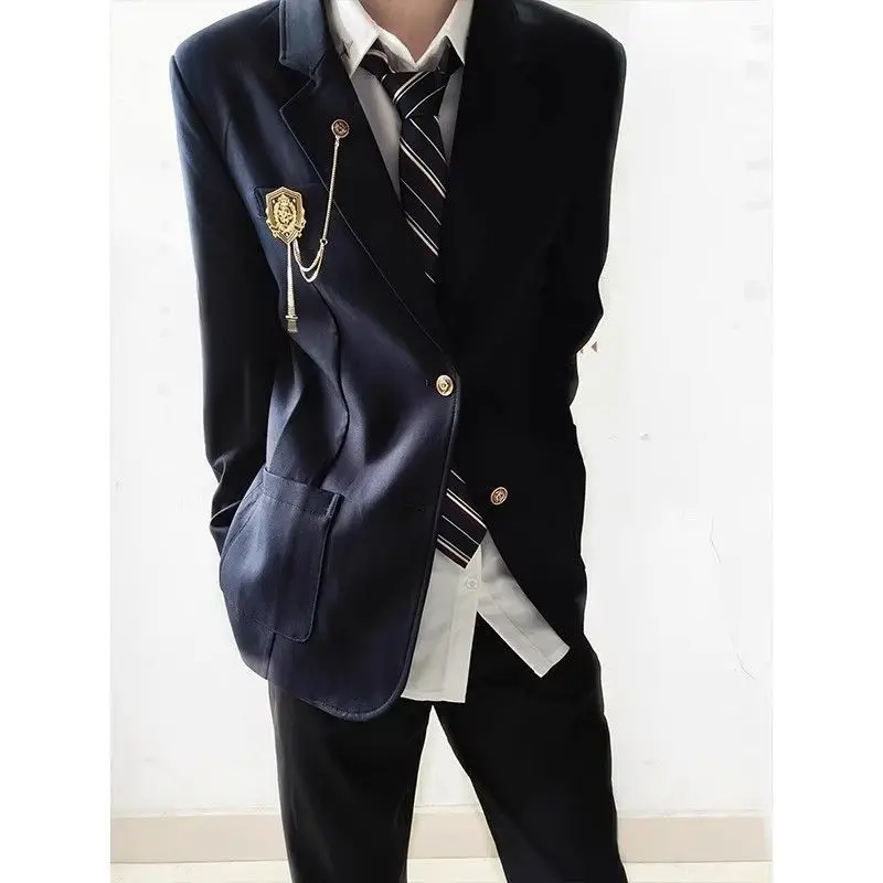 

Trendy Bae DK orm Men's Clete Set College Sle JK Suit Jaet Couple's Outfit Western Clothes Ensemble Autumn Faion