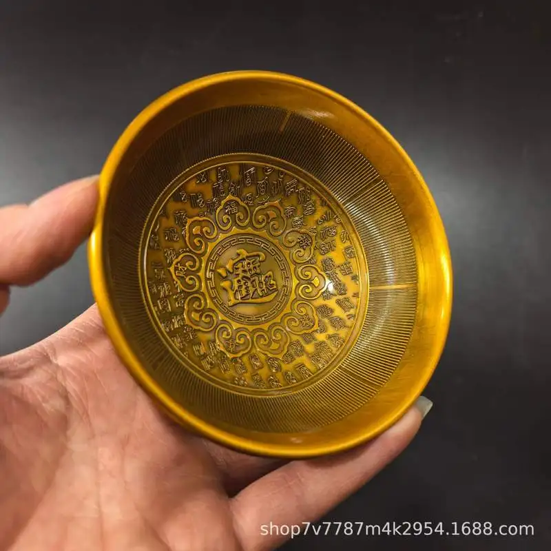 Antique Brass Craft: Hundred Blessings Bowl for Home Living Room Decoration and Fortune Telling Ornament