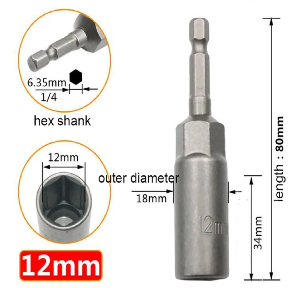 1 STKS Schroevendraaier Bits 80mm Lengte 1/4 "Hex Hex Sockets 5.5-17mm Drive Magne Socket Impact Moer Bout Boren Schroevendraaiers Bit