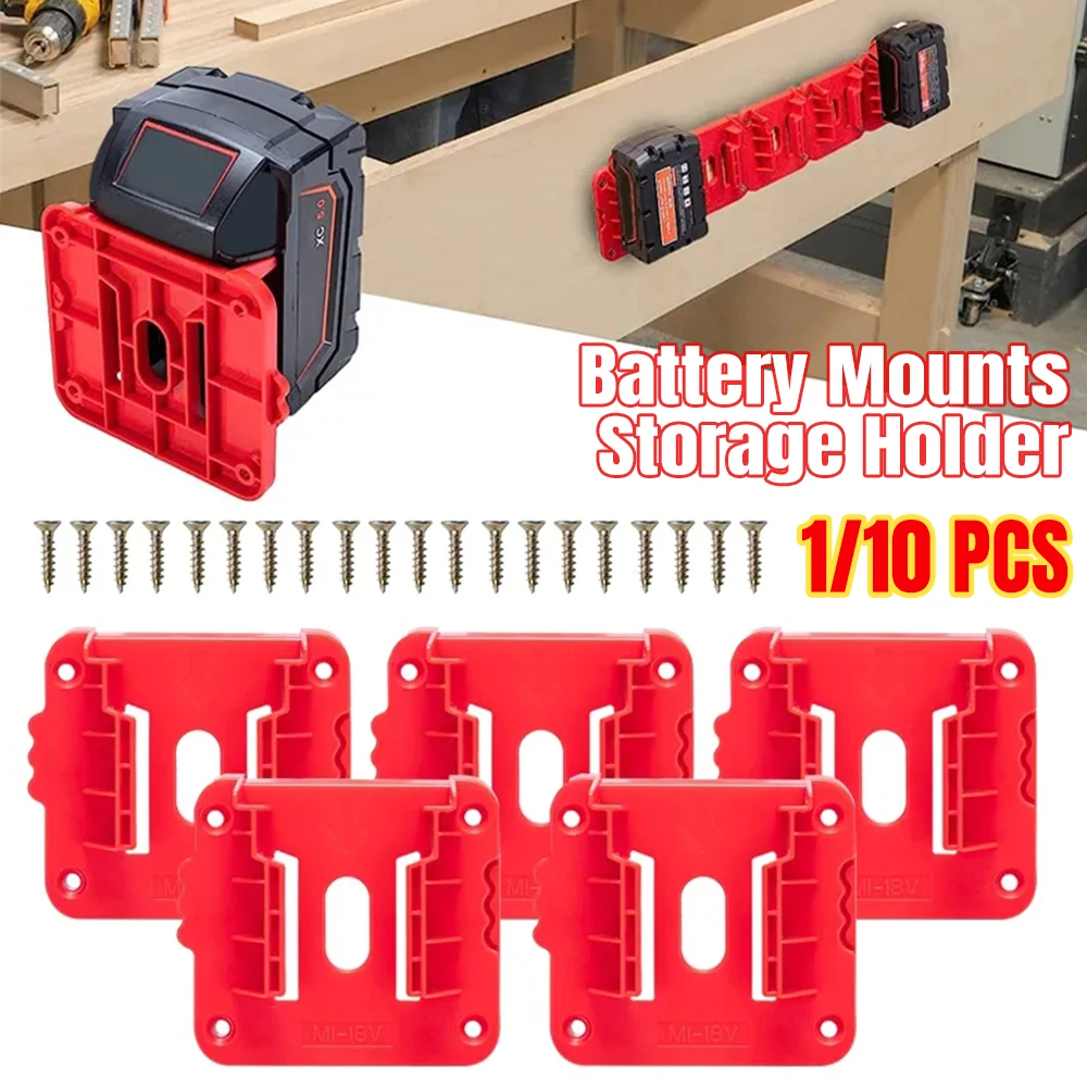 Red Battery Mounts Storage Holder Rack For Milwaukee M18 18V Tool Battery