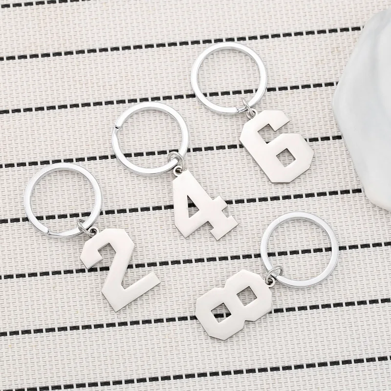 New Product 0 To 9 Digital Stainless Steel Keychain Buckle Chains Bag Car Motor Keychain Backpack Pendant Simple Keygift