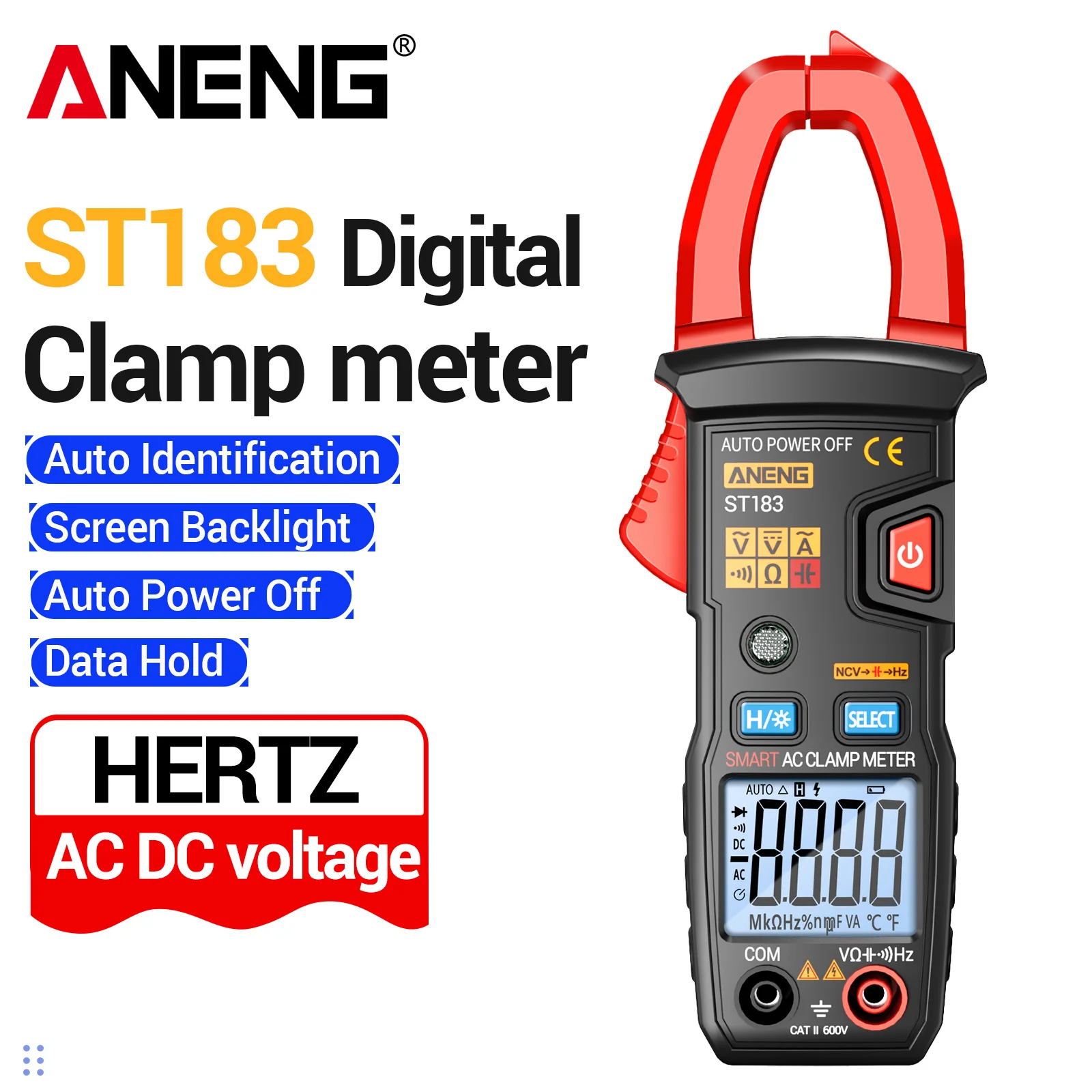 

ANENG ST183 clamp meter 600A AC current 600V AC/DC voltage resistance capacitance frequency measurement electrician clamp meter