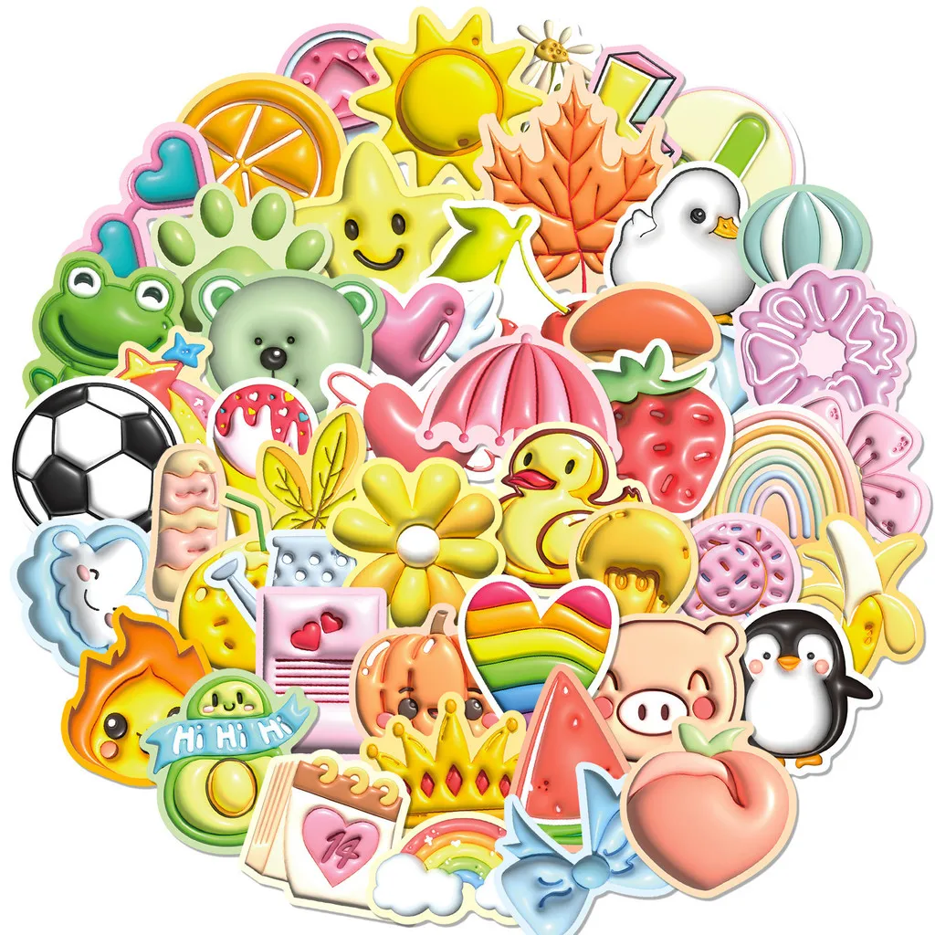 50 pegatinas 3D emergentes visuales frescas para garabatos, calcomanías de pingüino limón para equipaje, cuadernos y decoración DIY, grabación, tienda de vida
