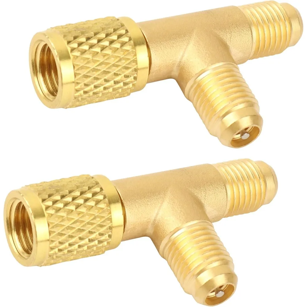Quick Coupler Tee Adapter with Valve Core Brass 1/4in SAE Sturdy Structure for R22 R12 R134