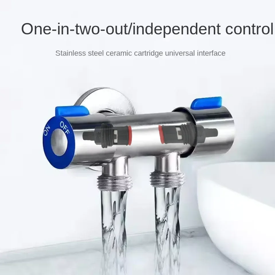 1 Inlet and 2 Outlet Dual Control Handle Stainless Steel Angle Valve, Suitable for Low Floors below 5th Floor