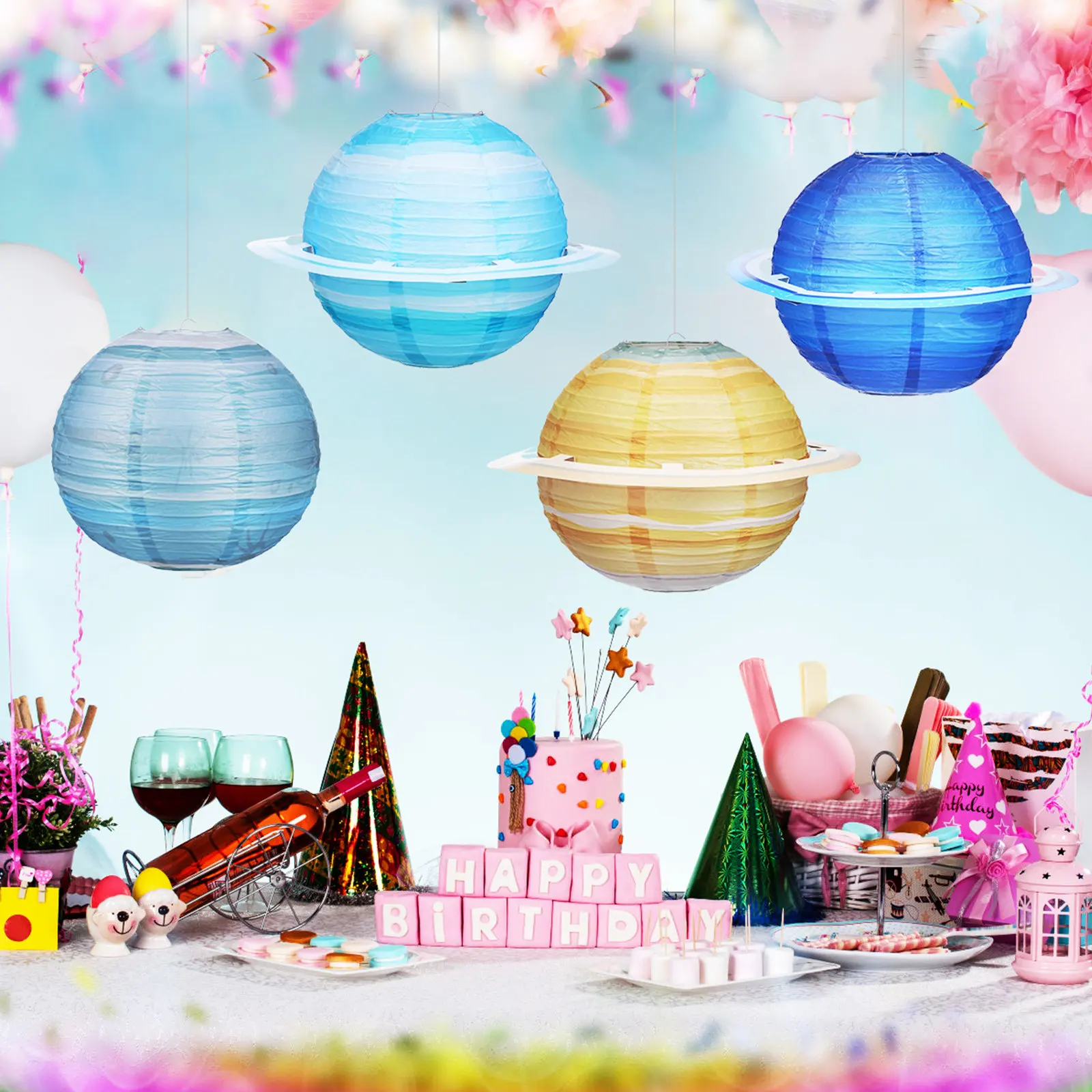 

4Pcs Paper Planet Decorations Space Theme Hanging Indoor Solar System Party Decor