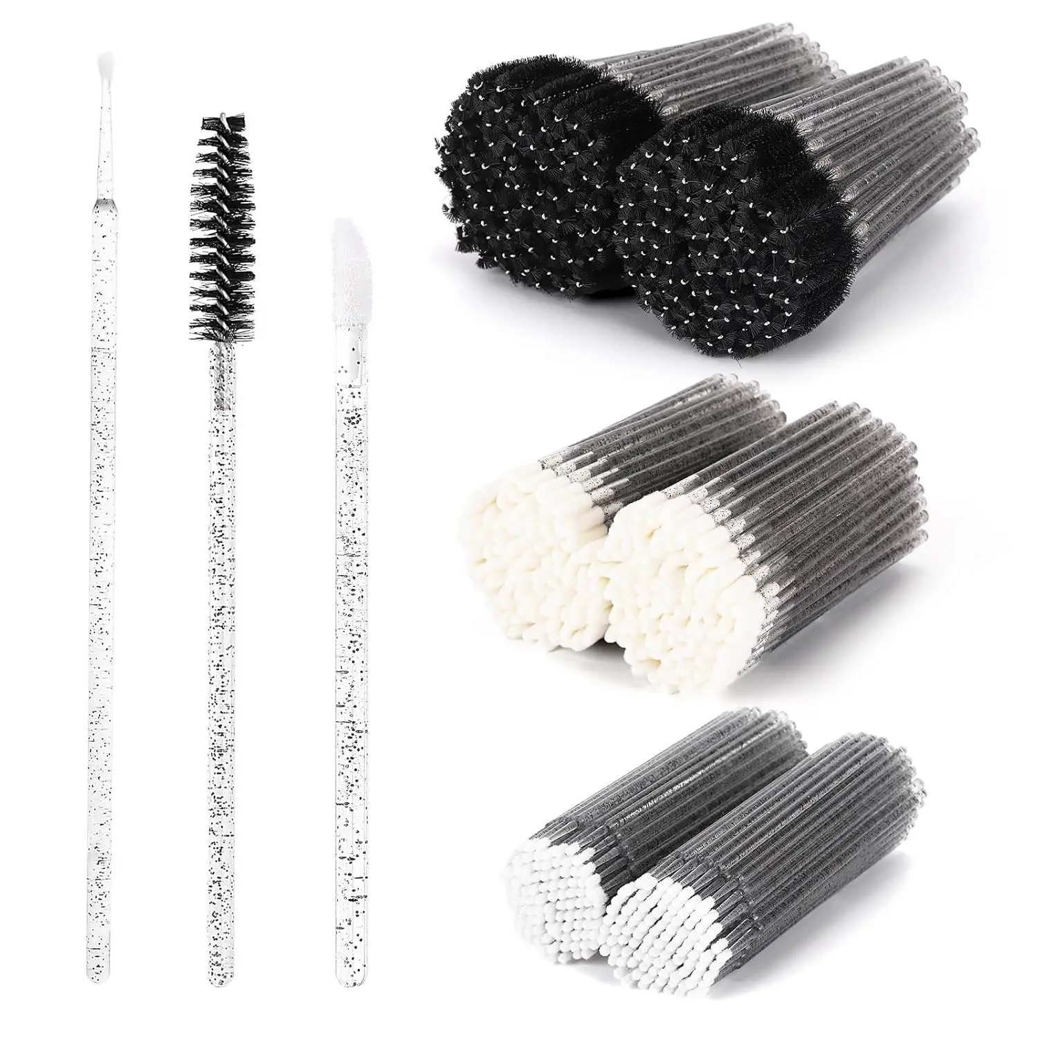 600PCS Eyelash Extension -200 Disposable Spoolie Wands+200 Lip Brushes+200 Micro Swabs | Salon Makeup Applicator Tools Wholesale