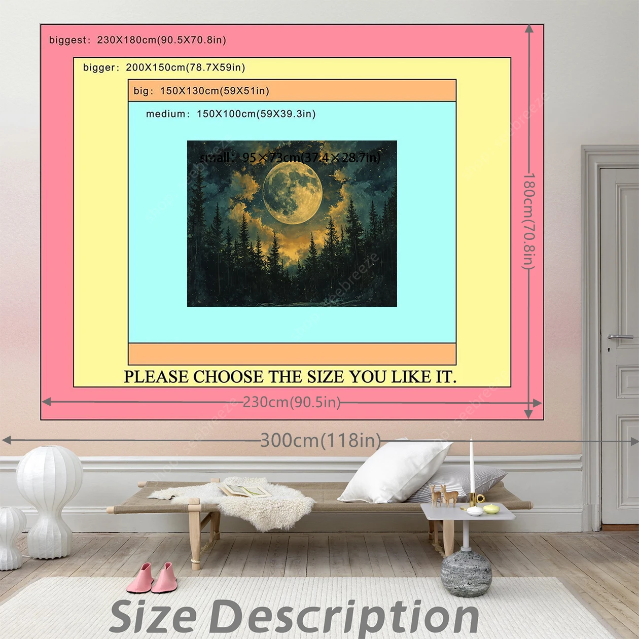 Moon Tapestry Psychedelic Forest Tree Tapestry Wall Hanging for Bedroom Ceiling Aesthetic Living Room College Dorm Hippie Decor