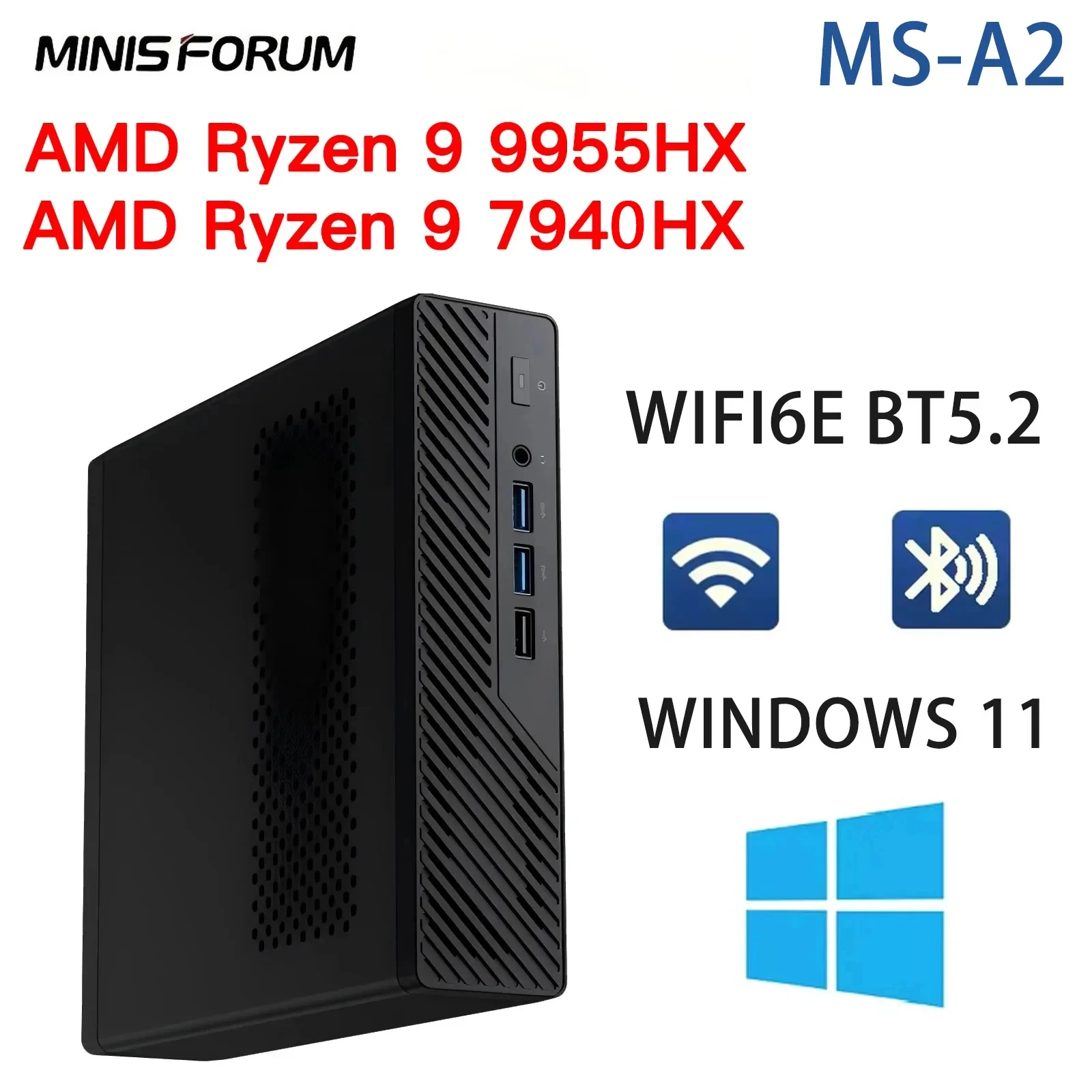 МИНИ-ПК MINISFORUM MS-A2 Ryzen 9 9955HX/7940HX DDR5 (до 96 ГБ) M.2 2280 NVMe SSD WiFi6E BT5.2 PCIe4.0*4 Геймерский компьютер
