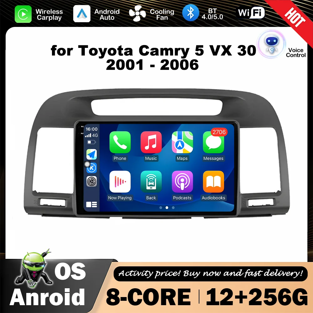 

Intelligent System 9 inch Car Radio Multimedia Player Wireless Bluetooth WiFi GPS Navi 4G for Toyota Camry 5 VX 30 2001 - 2006