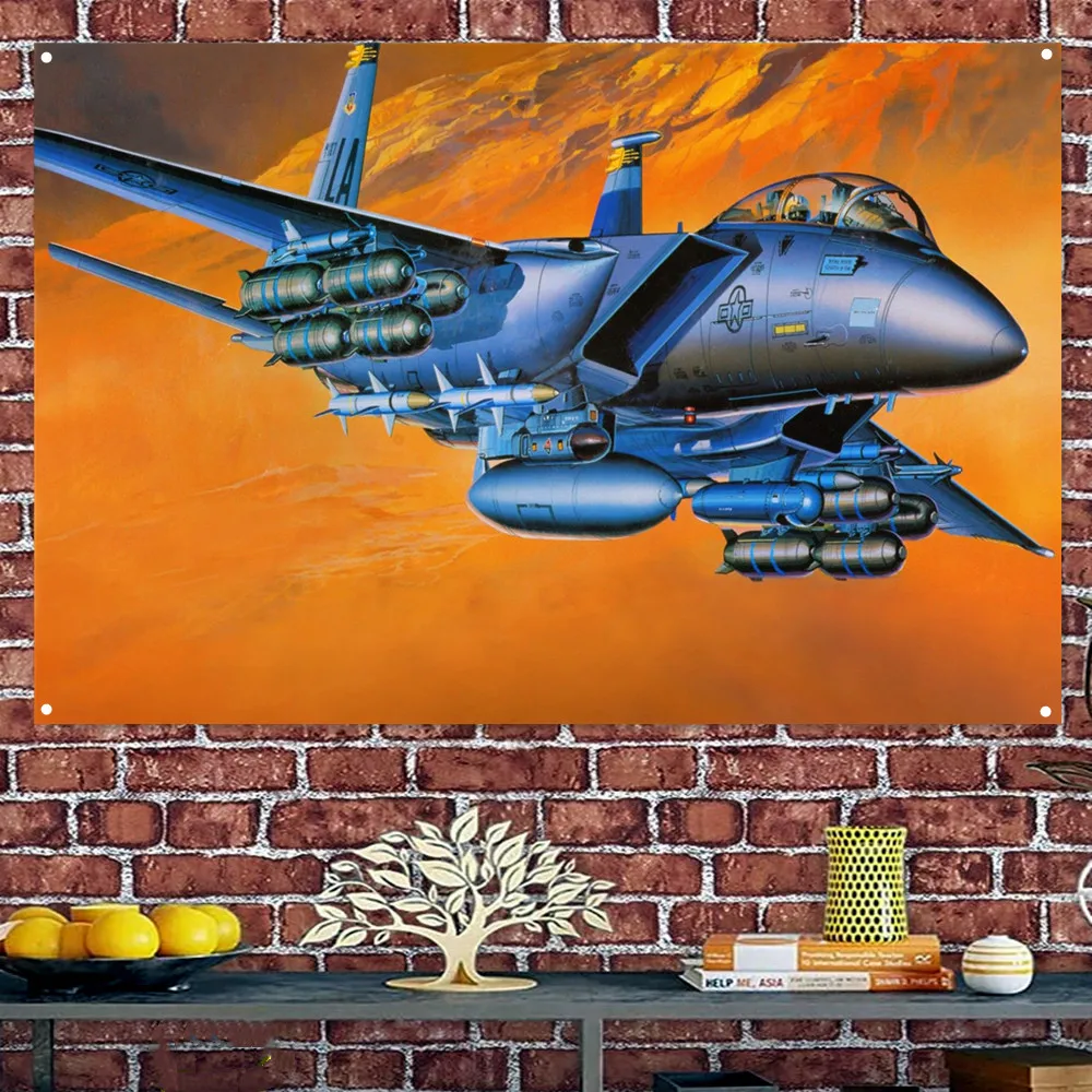 F-15E Strike Eagle & Bombs Fighter Flag Hanging Banners U.S. Air Force Aviation Military Art Poster Wall Art Tapestry Home Decor