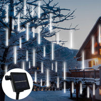 Christmas Lights Outdoor Solar LED Meteor Shower 8 Tubes Snow Falling Rain Cascading Icicle Lights for Tree Garden Decorations
