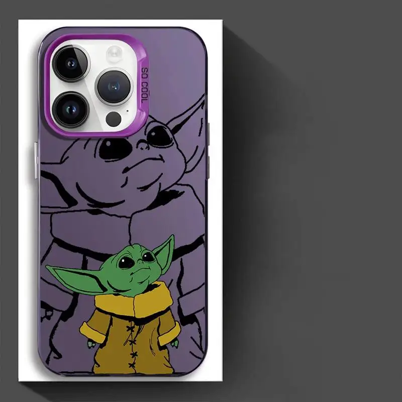 Disney Cute Cartoon Baby Yoda IMD Matte Phone Case for iPhone 15 14 13 12 Pro Max Plus Solid Cover Anti-Fingerprint Funda