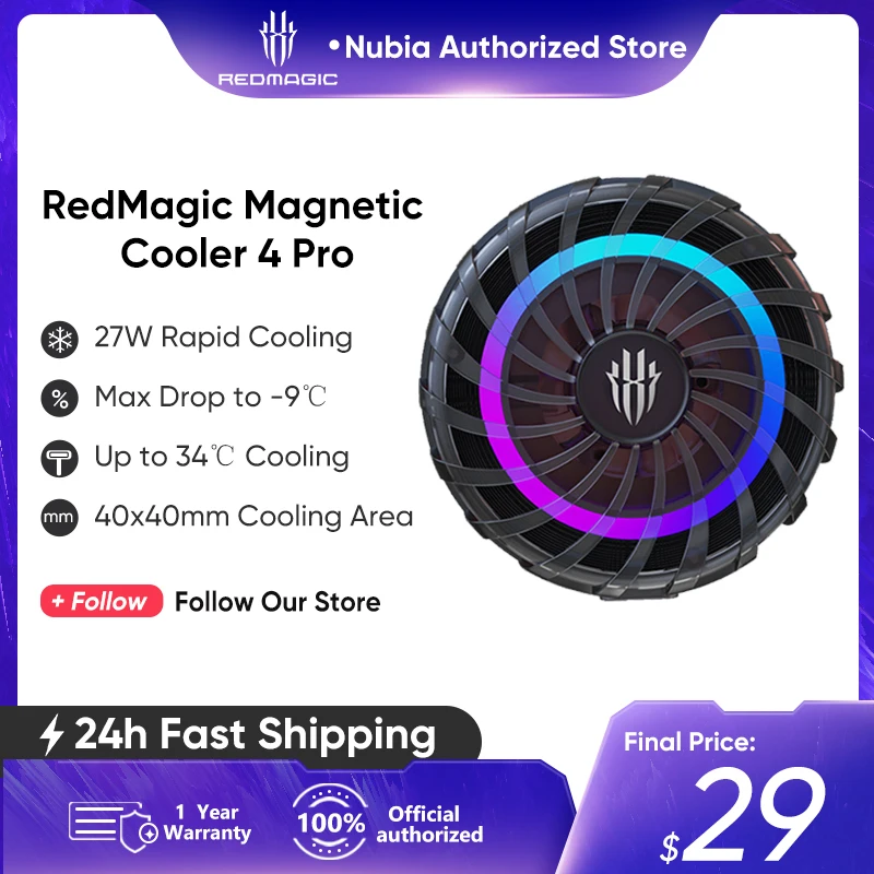 

Red Magic Magnetic Cooler 4 Pro 27W RGB Semiconductor Magnetic Ice Funcooler for Red Magic 9 Pro Iphone Xiaomi Smartphone Cooler