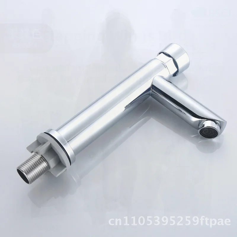 Stainless Steel Electroplating Press Delay Basin Faucet Single Unit Modern Minimalist Design for Hotel Public Wash Basin