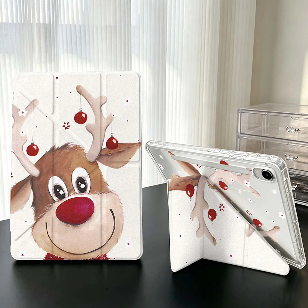 Red Nose Reindeer Case For Samsung Galaxy Tab A9 A8 A11 S6 S7 S8 S9 S10 FE Plus Lite Transparent Y-Shaped Folding Tablet