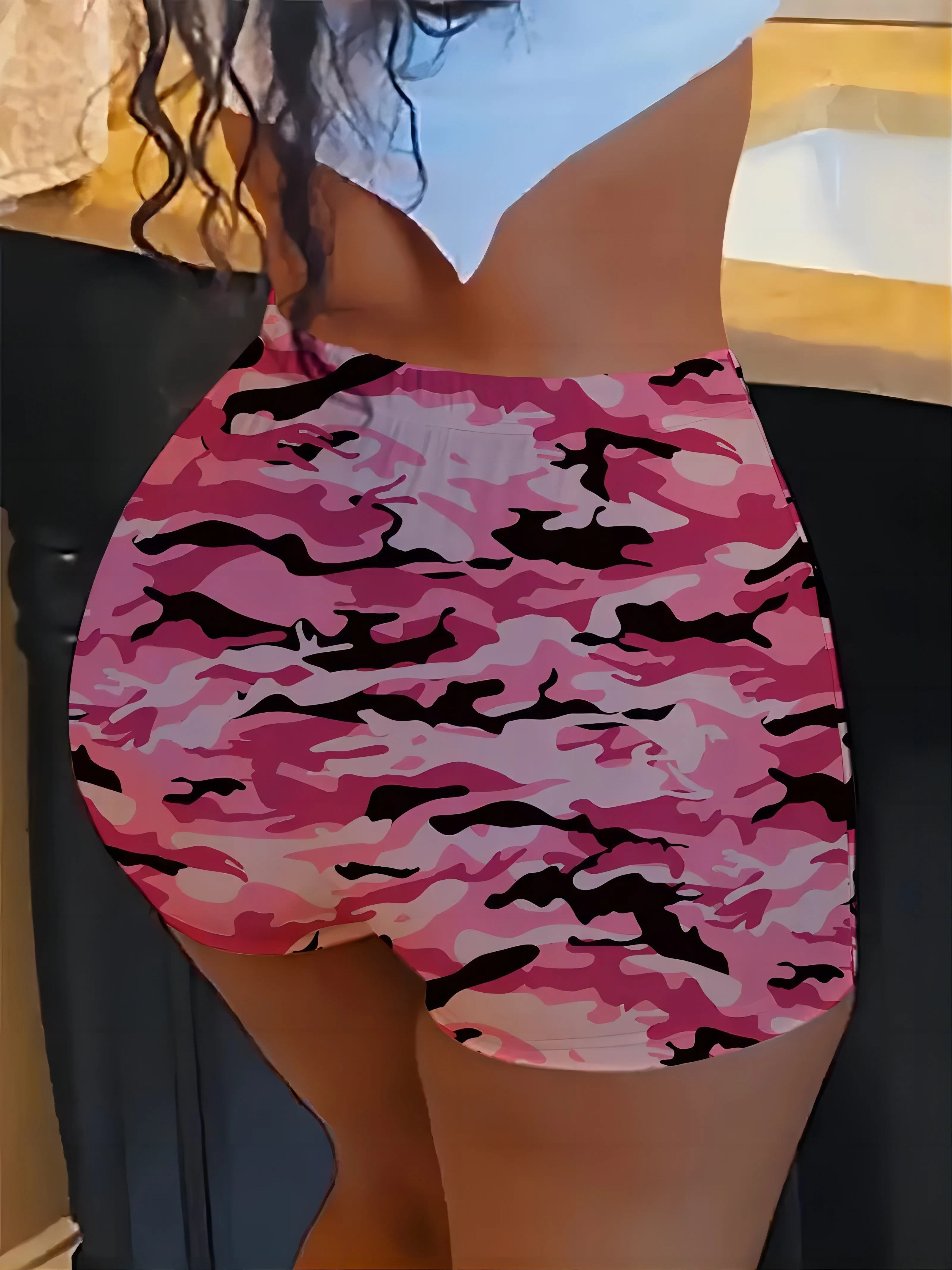 Plus Size Camouflage Print Leggings Sexy Short Leggings For Spring & SummerWomen's Plus Size Clothing