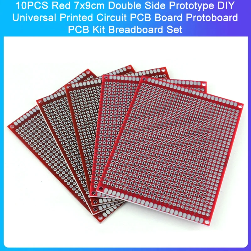 Red Double Side Prototype PCB Kit, Universal Placa de Circuito Impresso, DIY Breadboard Set, 7x9cm, 10Pcs