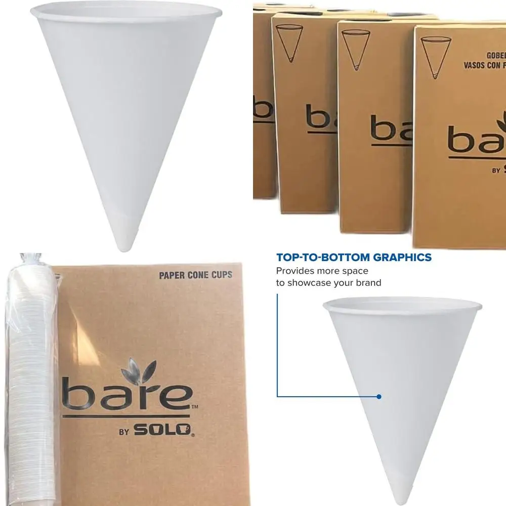 

42oz Recycled Paper Cups, 2050 Series, White Cone Shaped, Pack of 5000