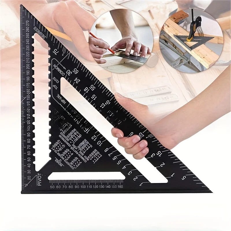 

12-Inch Premium Aluminum Triangle Ruler Protractor - Accurate Metric Measurement System, Durable Construction, and Quick-Read De