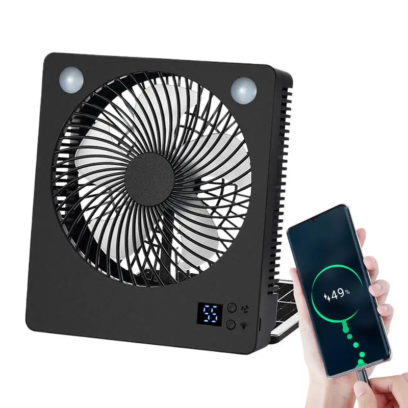 

Solar Power Fan Cooling Solar Fan Camping Gear Rechargeable Folding Quiet Cool Gadgets with LED Lights 3 Speeds Survival Gear