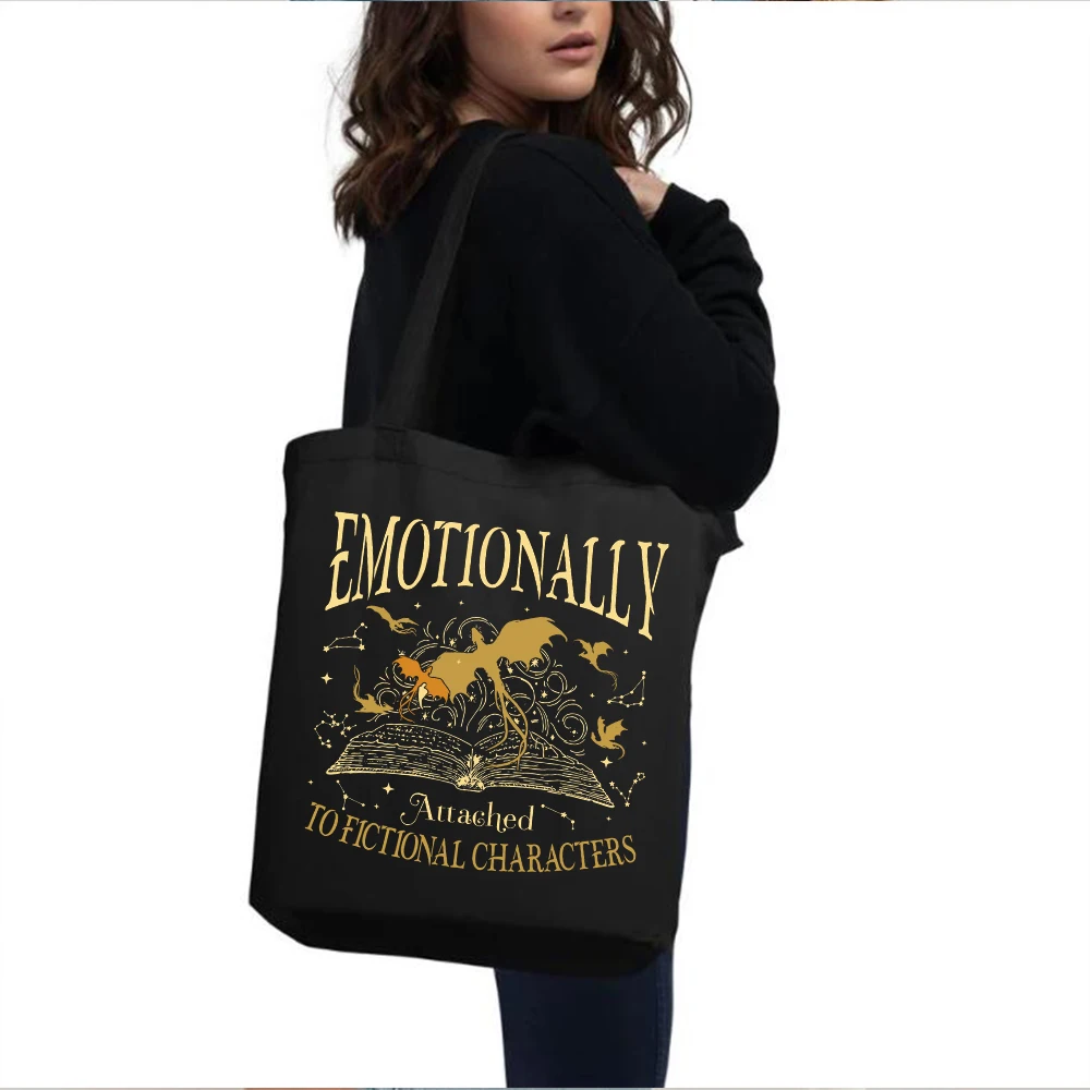 Fantasy Book Fourth Wing Tote Bags Emotionally Attached To Fictional Ladies Shopping HandBag Vintage Dragon Rider Book Lover Bag