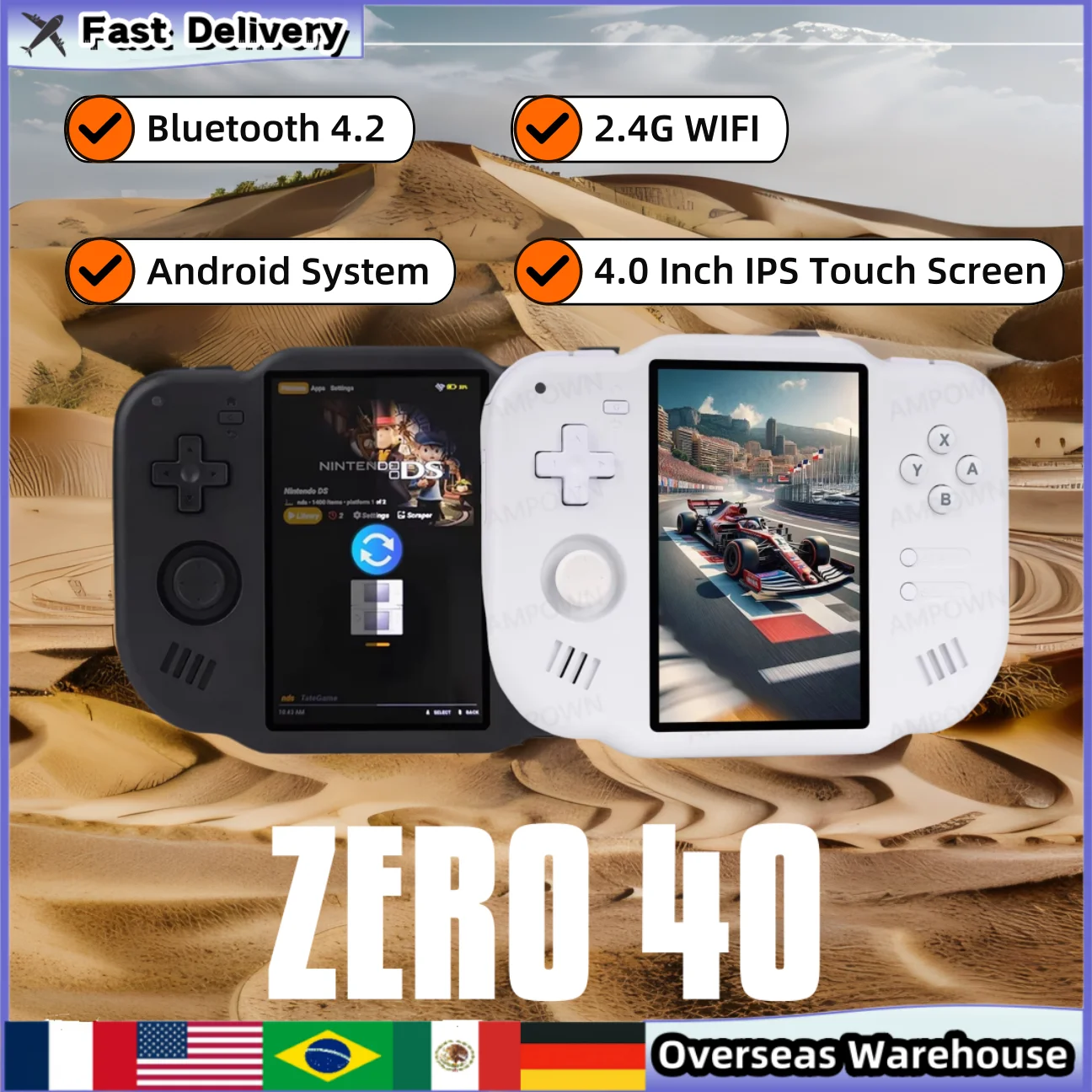 Zero 40 Handheld Game Console 4.0-inch IPS Screen Android System Portable Retro Game Consoles Bluetooth 4.2 Handheld Game Player