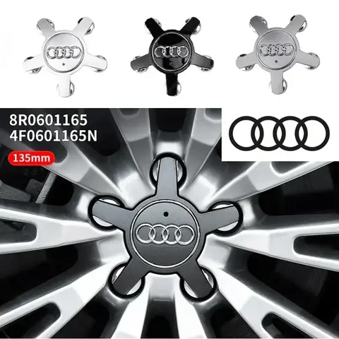4개 135mm 5클로 휠 센터 캡 커버 - 아우디 A3/A4/A5/A6/A7, Q3/Q5/Q7, TT 모델과 호환되는 ABS 플라스틱 허브 엠블럼