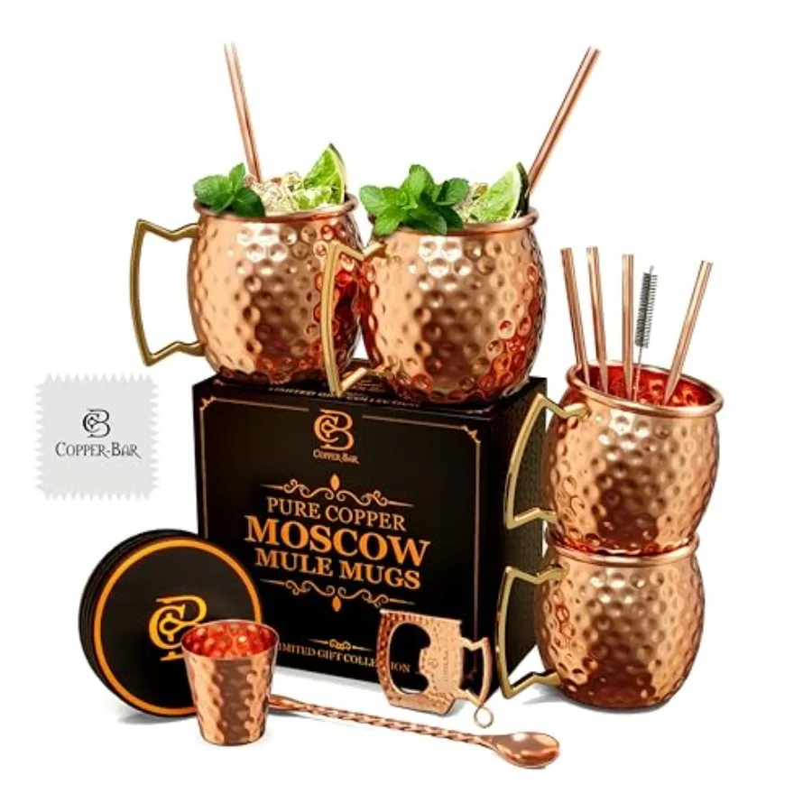 

Медные кружки для Moscow Mule - Уникальный подарок ручной работы, изготовленный кузнечным способом, 100% чистая цельная медь, 16 унций, для воды и напитков.