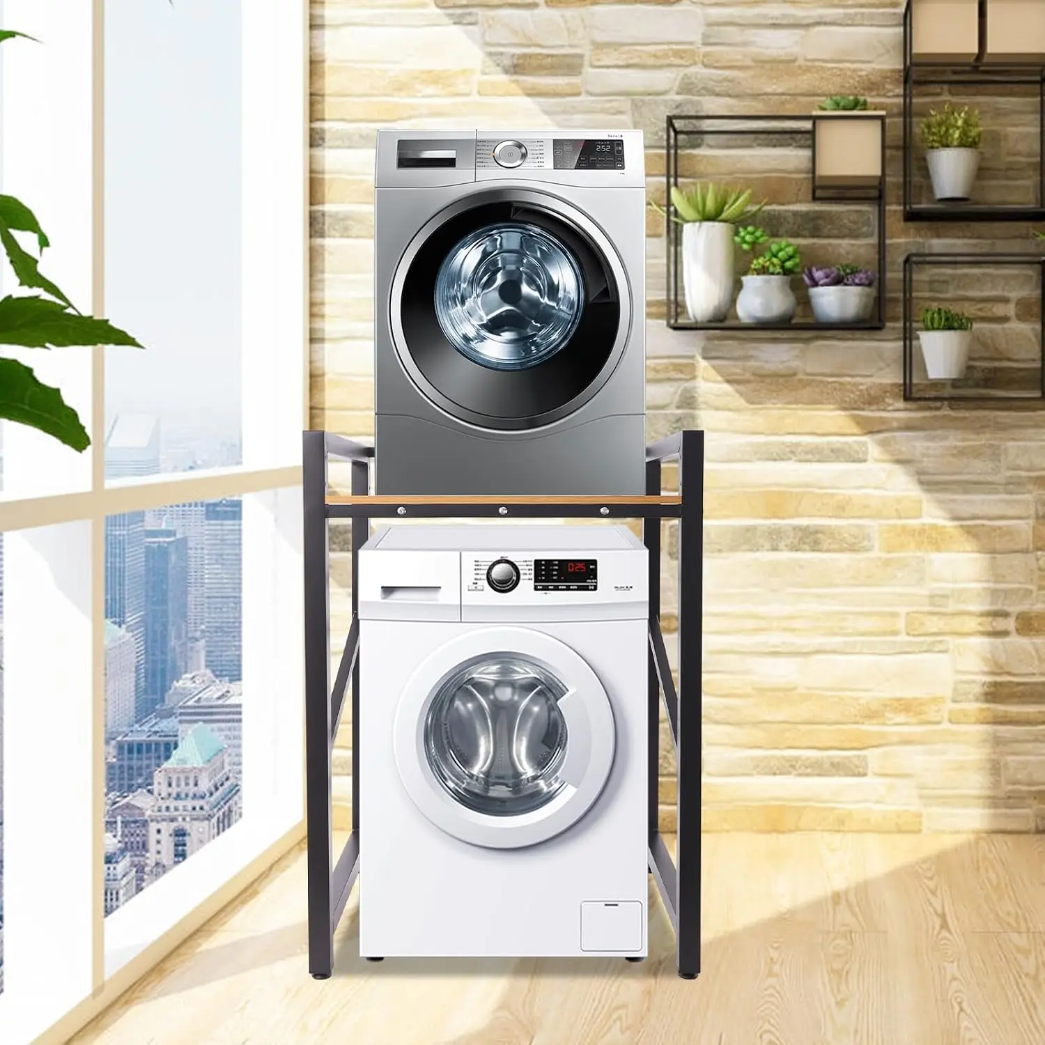 Washer Dryer Rack Stand,Washer and Dryer Storage Shelf,2-Tier Laundry Room Storage Organization with Adjustable Height,Laundry R