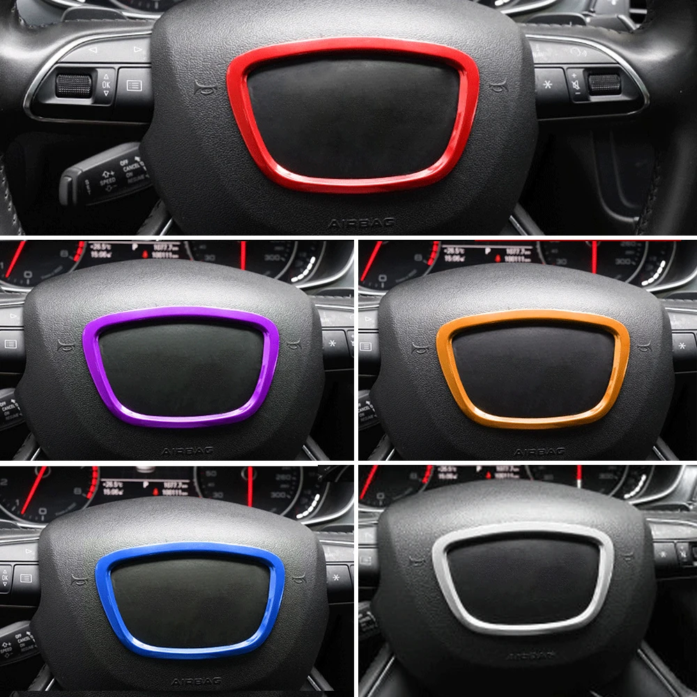 Cubierta de volante de coche para Audi A4, B6, B7, B8, A6, C6, A5, Q7, Q5, A3, A4L, A8L, A6L, pegatinas de marco de logotipo central, accesorios