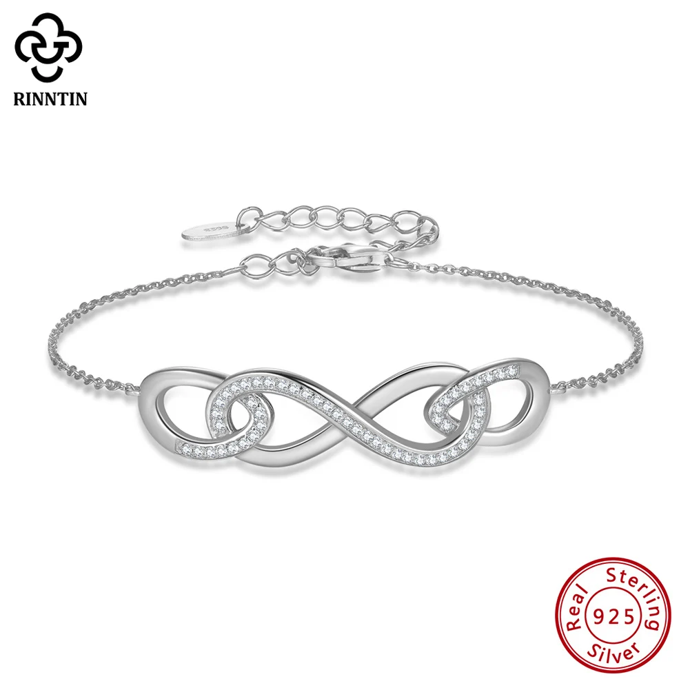 

Rinntin Genuine 925 Sterling Silver Infinity Endless Love Symbol Adjustable Bracelet for Women Girls Gift Jewelry SB179