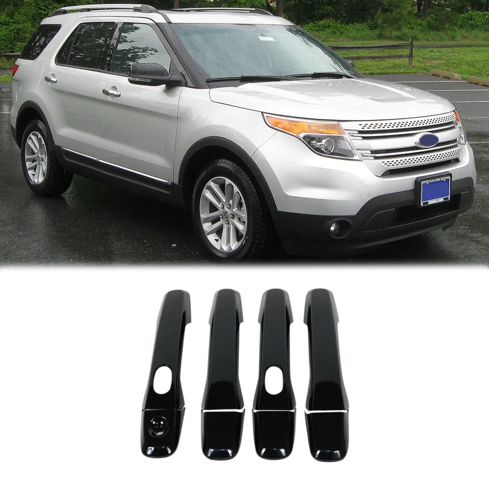 8PCS ABS Glossy Black Outer Side Door Handle Cover Trim with Smart Hole for Ford Explorer 2011-2018