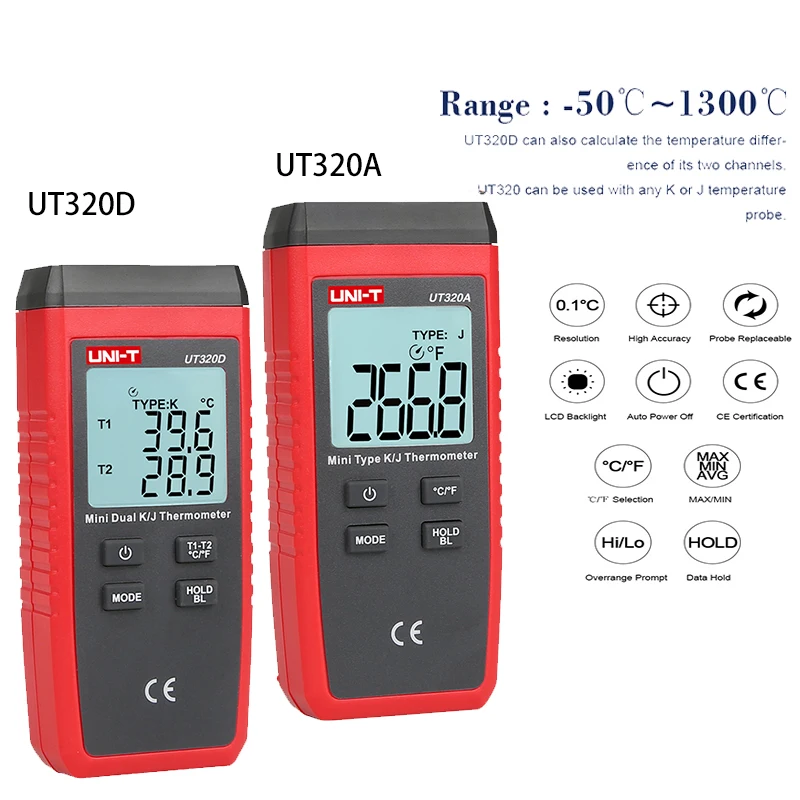 UNI-T UT320D termometr higrometr Thermokoppel typ kontaktu podwójny kanał K/J miernik temperatury UT320A higrometr tester