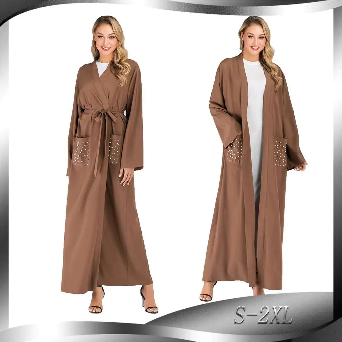 

Muslim Abaya Modern Dignified and Fashionable Islamic Dress with Pearl Pocket Robe on the Chest 1738 Dubai Luxury Islam Elegant
