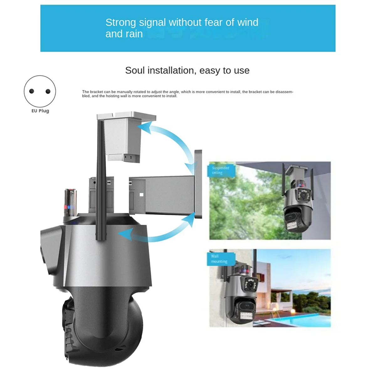 SLQZT 6MP 360° Camera Wifi Outdoor Dual Screens AI Auto Tracking Wireless Surveillance Camera EU Plug